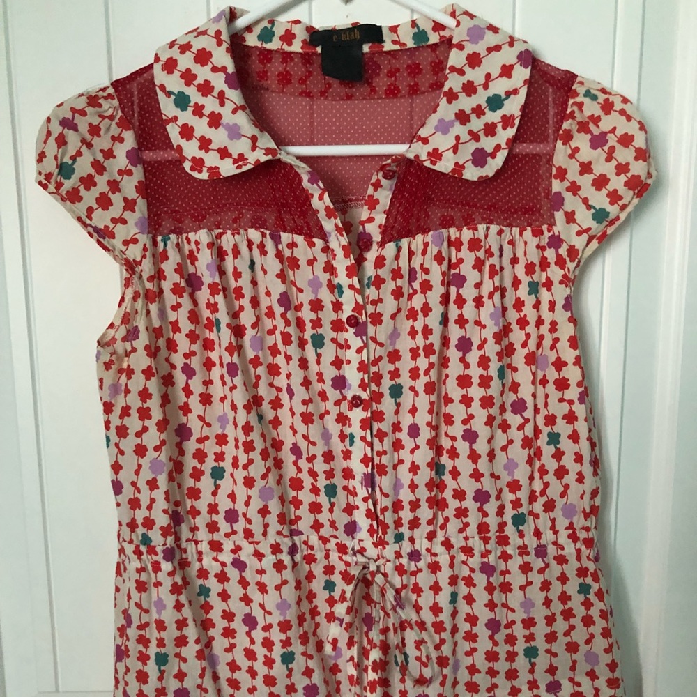 red flower short sleeve blouse